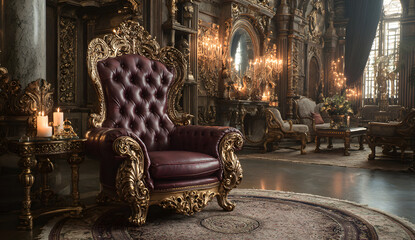 majestic king throne chair on the luxurious room, throne chair