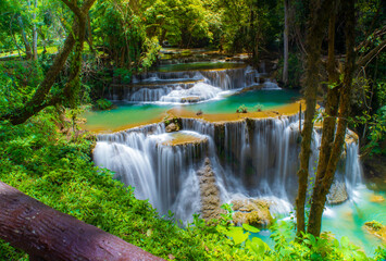A gorgeous waterfall captured in long exposure, Huay Mae Khamin Waterfall, national park, Thailand.