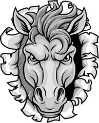 Horse mustang bronco stallion angry mean tough sports team mascot cartoon character design.