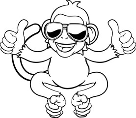 A monkey cool cute happy cartoon character animal wearing sunglasses giving a double thumbs up