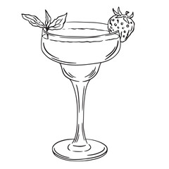 Hand drawn cocktail drink. La dolce vita Italy vacation bar element. Perfect for template, card, invitation or poster, packaging. Vector Line art doodle illustration 