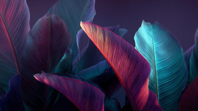 Lush tropical foliage in moody blue tones. Artificial intelligence image
