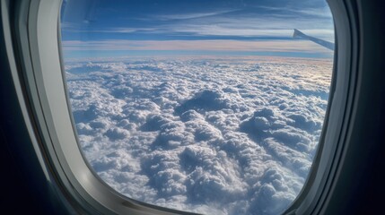Plane window view of clouds