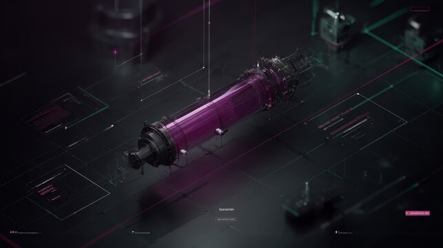 Futuristic holographic engine design suspended in dark digital workspace with glowing interface panels and technical specs for technology innovation visualization