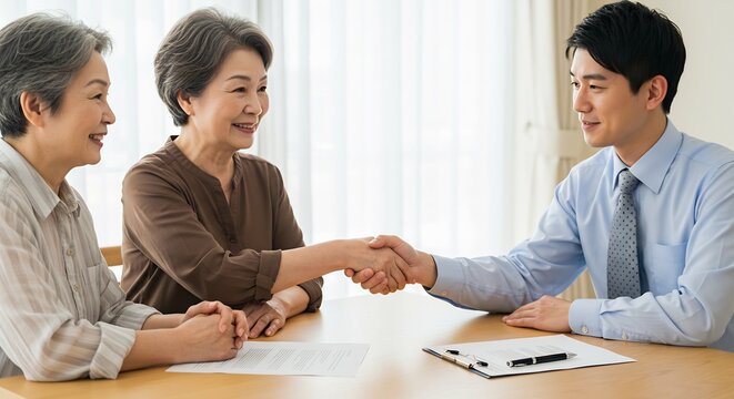 Asian Senior Couple Meeting with Financial Advisor, Discussing Investments and Retirement Planning