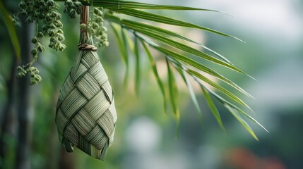 Woven green palm leaf ornament