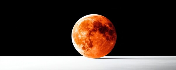 Fiery Orange Blood Moon on Black Background