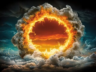 Fiery Ring of Fire and Smoke in Dramatic Sky