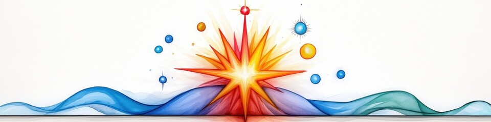 Fiery Starburst Over Water A Vibrant Watercolor Painting