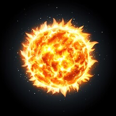 Fiery Sun Illustration Glowing Orange and Yellow Cosmic Star with Intense Flares