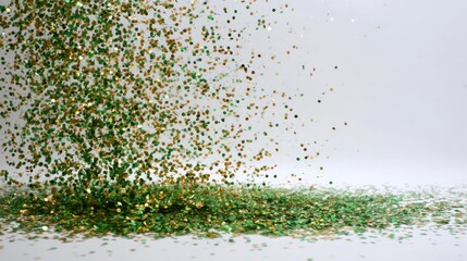 Sparkling green and gold glitter falling