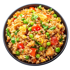 Top view of home cook Chinese fried rice isolated on transparent background