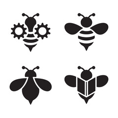 Four bee icons displayed in a square format with various designs in black on a white background view