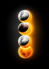 Five Illuminated Moon Phases in a Vertical Composition