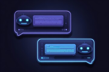 AI chatbot interface with messaging windows on dark UI
