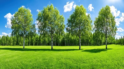 Four Lush Green Trees in a Sunny Field