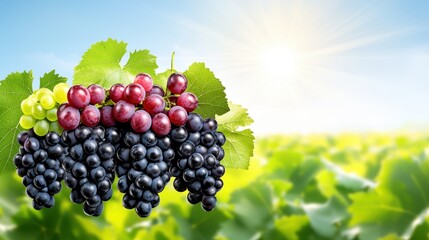 Fresh Red Green and Black Grapes Close Up Vineyard Setting