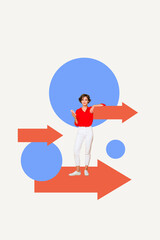 Collage of person man woman analyzing financial data with rising arrows symbolizing growth success...