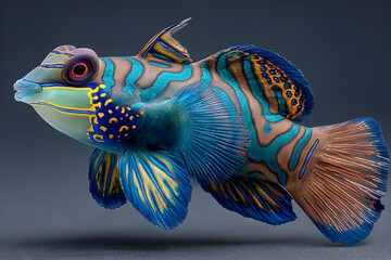 Colorful mandarin fish underwater showcasing vibrant patterns and exotic beauty in aquatic marine life photography