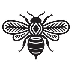 Fototapeta premium A detailed black and white illustration of a bee with intricate wing and body designs centered
