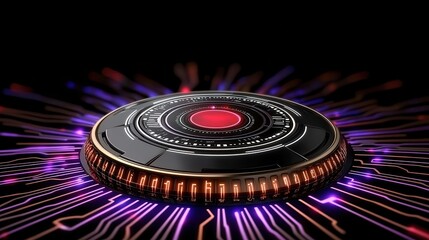 Futuristic Glowing Digital Coin on Circuit Board