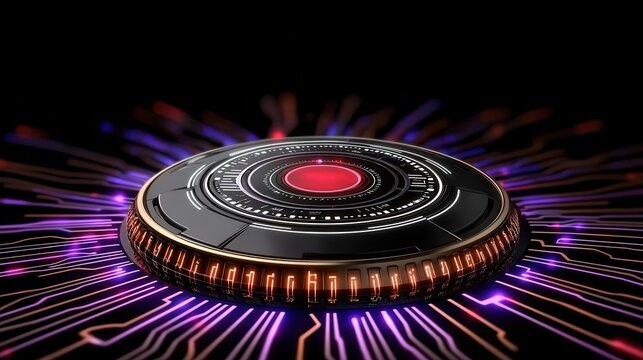 Futuristic Glowing Digital Coin on Circuit Board