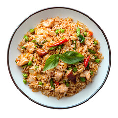 Top view of home cook Chinese fried rice isolated on transparent background
