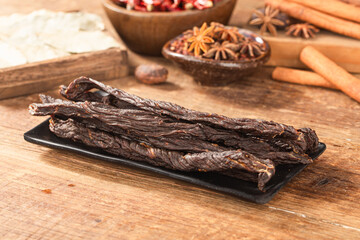 Beef strips, finely chopped beef jerky