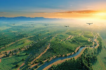 Organic farming landscape with smart agriculture technology
