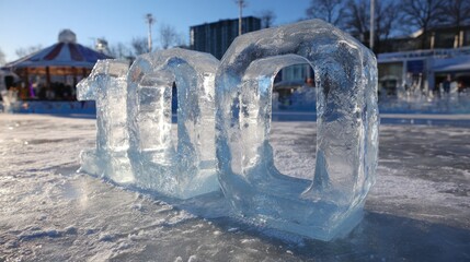 Ice sculpture of the number 100