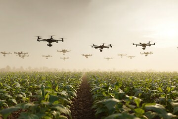 Organic farming landscape with smart agriculture technology
