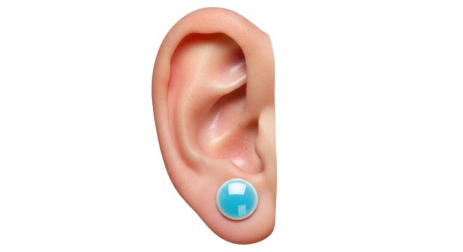 Isolated Human Ear with Blue Earring