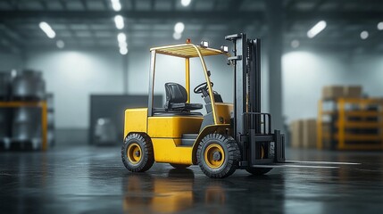 Yellow forklift in a warehouse