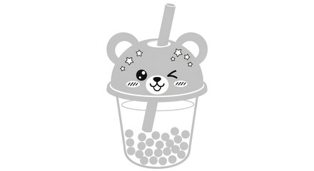 Isolated Kawaii Bubble Tea Cup with Bear Lid