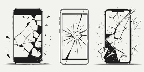 smartphone with broken glass sketch illustration vector