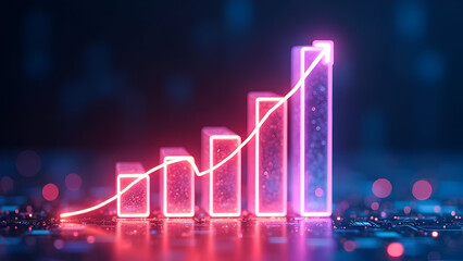 Naklejka premium Transparent neon digital bar graph growth