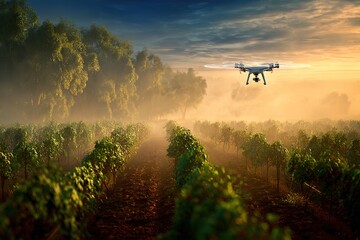 Organic farming landscape with smart agriculture technology

