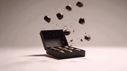 Chocolate truffles spilling from a box