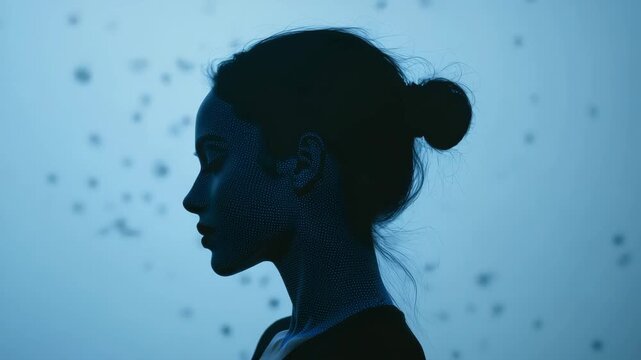Pensive Silhouette in Blue,silhouette of a woman