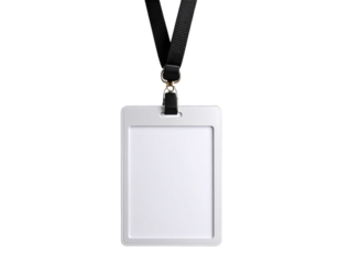 Front-Facing Blank ID Card with Black Lanyard, Transparent Background