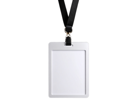 Front-Facing Blank ID Card with Black Lanyard, Transparent Background