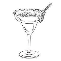 Hand drawn cocktail drink. La dolce vita Italy vacation bar element. Perfect for wallpaper, template, banner, wall decor, print, postcard, cover. Vector Line art doodle illustration 