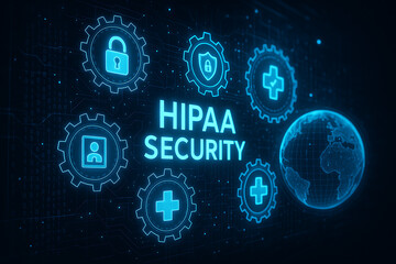 HIPAA, HIPAA Security, cybersecurity in healthcare, healthcare data protection, digital health security, HIPAA compliance, medical cybersecurity, patient data security, digital lock icon, shield icon,