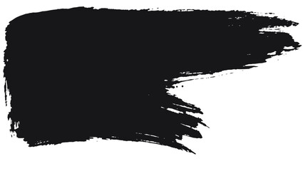 A wide thick black brushstroke with a textured uneven edge is presented on a stark white background