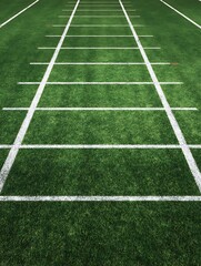 Obraz premium Artificial turf football field showcases sharp white yard lines with green and consistent surface