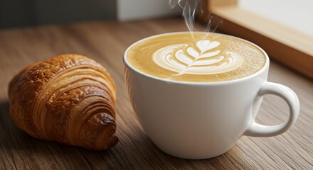 Croissant and latte art coffee
