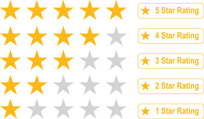  Star Rating Icons Vector – 1 to 5 Stars Review Badges for Feedback and Ratings