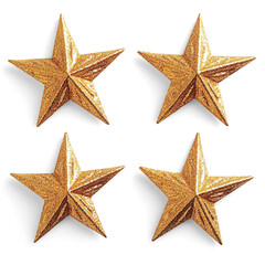 Four gold glitter stars festive christmas decorations on a Transparent Background