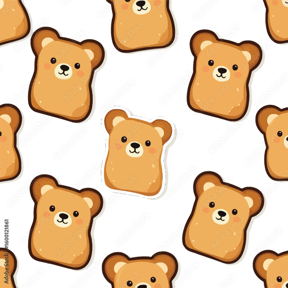 Poster cute cartoon bear toast seamless pattern for backgrounds fabrics and crafts featuring charming styli
