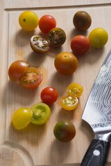 Colorful Cherry Tomatoes on Cutting Board